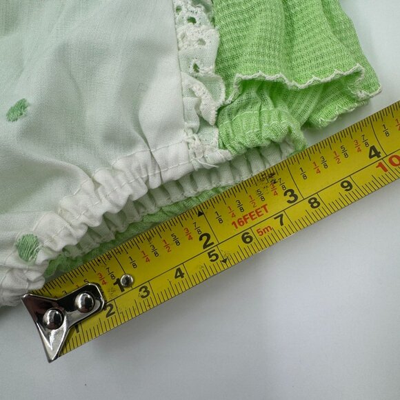 Vtg Infant Green & White Ruffled Floral Baby Romper 9 Months Polyester/Rayon - Picture 10 of 16
